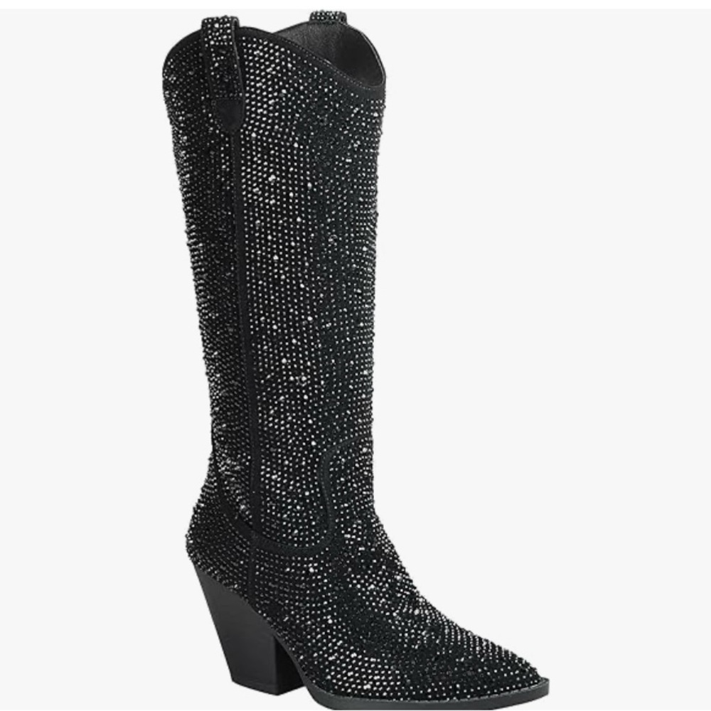 Women's Black Rhinestone Cowboy Boots Size 11